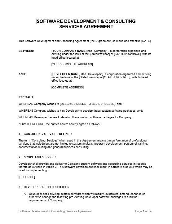 Software Development and Consulting Services Agreement 